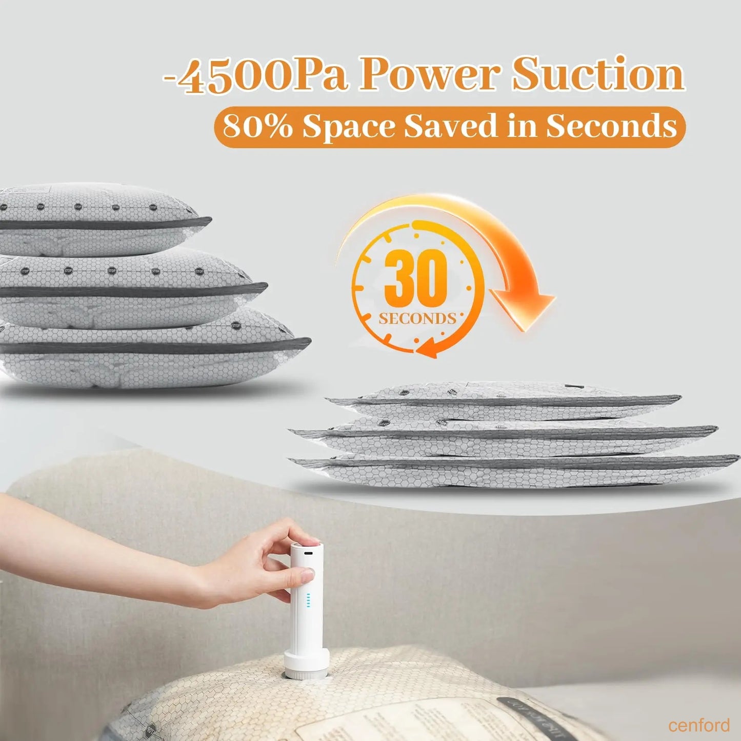 Wireless travel vacuum bag set, including rechargeable air pump
