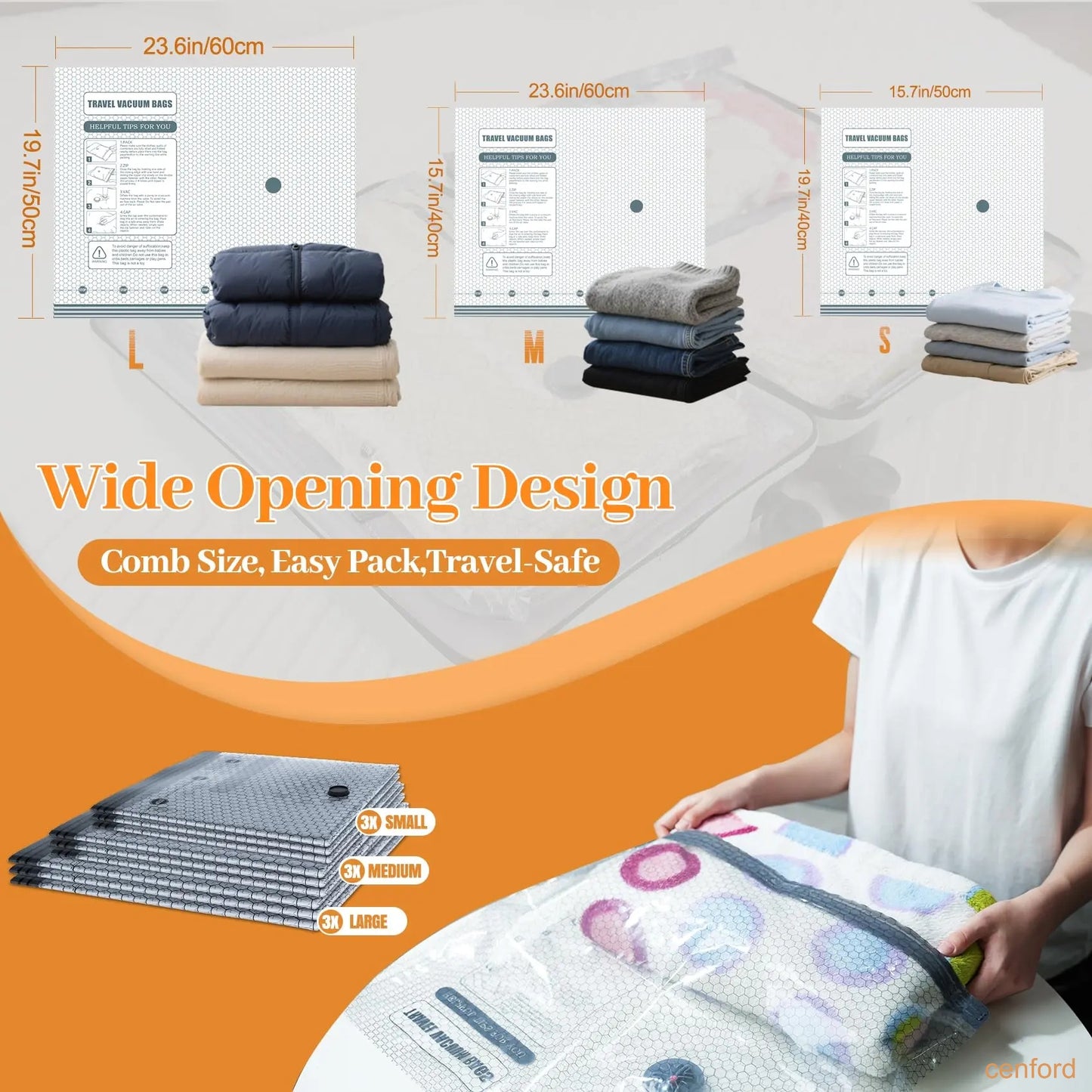 Wireless travel vacuum bag set, including rechargeable air pump