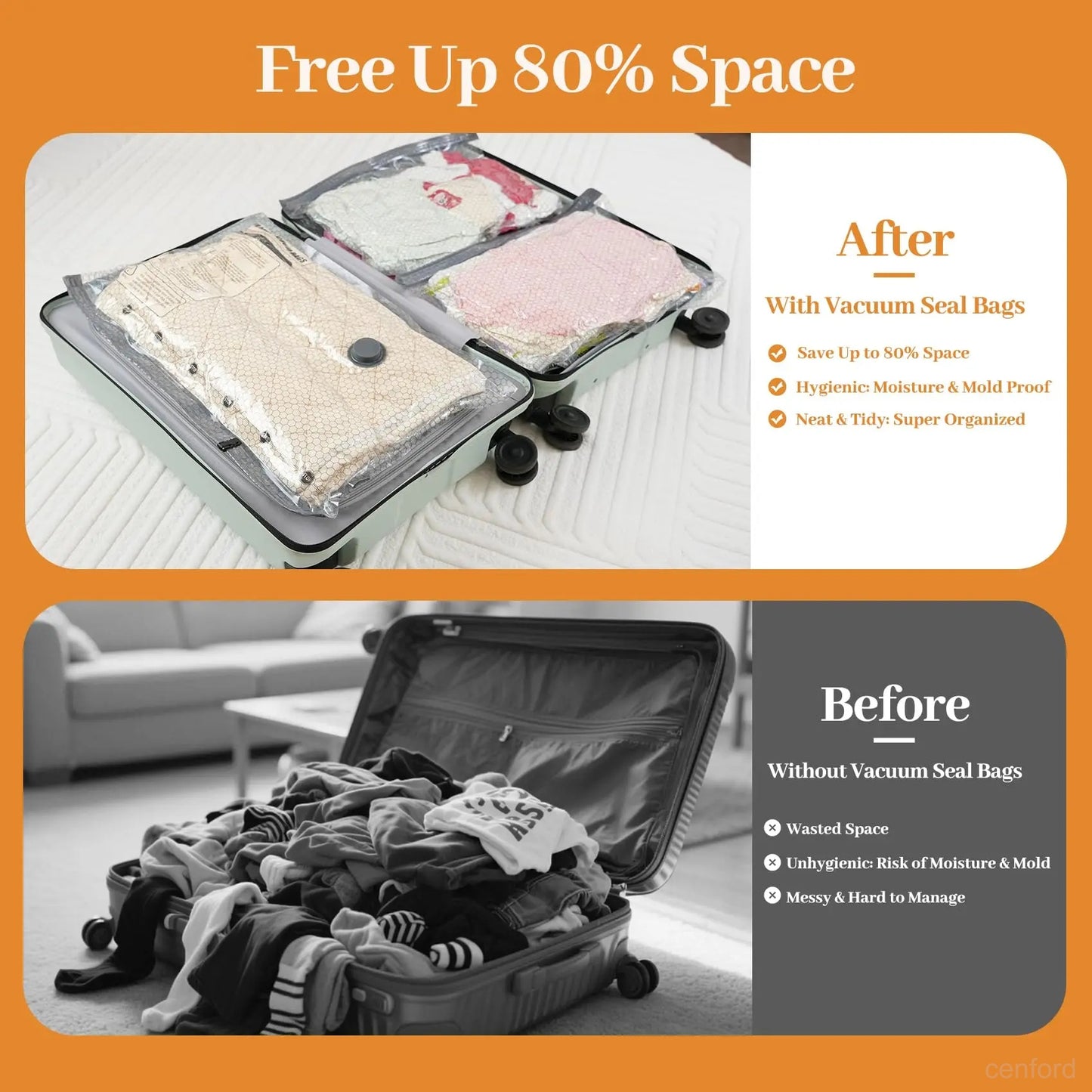 Wireless travel vacuum bag set, including rechargeable air pump