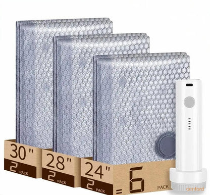 Wireless travel vacuum bag set, including rechargeable air pump